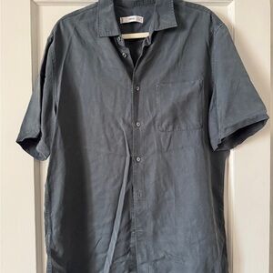 Mango Men’s Short Sleeve Button-Up Shirt - Slate Blue